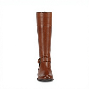 Bottes d'équitation hautes en cuir véritable pour femmes, fermeture à boucle, couleur unie, style équestre, bottes professionnelles pour le saut d'obstacles en plein air - Product Image 2
