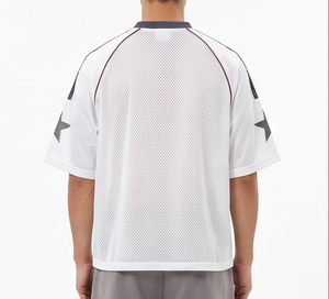 Camiseta de fútbol retro holgada de manga corta de malla de punto alta 100% algodón bordada lisa para hombre al por mayor - Product Image 2