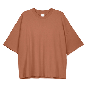 T-shirt ample à col rond et manches courtes pour femme, couleur unie, 100% coton, tricoté, coupe ample, tissu jersey respirant - Product Image 1