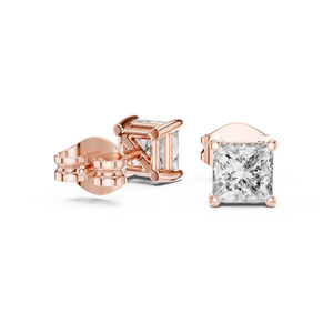 Boucles d'oreilles solitaires certifiées taille princesse avec diamants de haute clarté et couleur vive, en or rose 14 carats, bijoux élégants pour femmes - Product Image 4