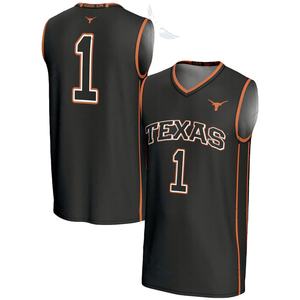 Venta al por mayor de alta calidad #1 Universidad de Texas Longhorns transpirable ligero baloncesto Jersey-Negro - Product Image 1