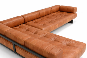 Canapé Chesterfield en L industriel, revêtement en cuir véritable, structure métallique durable, deux places, design moderne pour hôtel et salon - Product Image 5