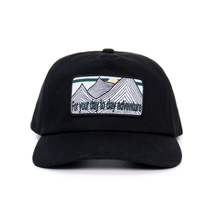 Gorra de béisbol negra de 6 paneles con parche bordado de montaña para aventuras al aire libre, unisex, ajuste casual. - Product Image 4