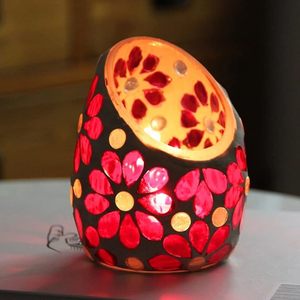 เชิงเทียนโมเสค ทีไลท์ แคนเดลาบรา สีแดงกุหลาบ ตกแต่งโต๊ะบ้าน - Product Image 5