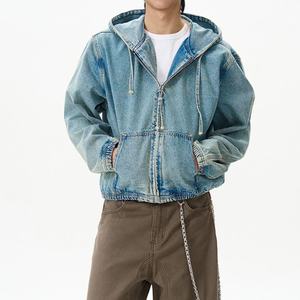 Sweat-shirt à capuche oversize en denim de qualité supérieure pour homme, bleu délavé, avec broderie personnalisée, poche kangourou, hiver, 100% coton - Product Image 4