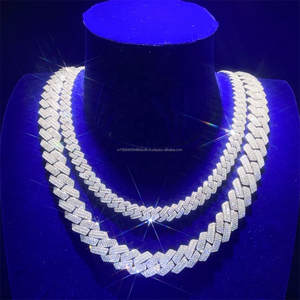 Chaîne cubaine en argent sterling 925 pour hommes et femmes, sertie de diamants Moissanite, bijoux en gros, fournisseur - Product Image 1