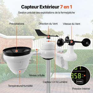 Stazione Meteo Domestica Wi-Fi 7-in-1 per Interni ed Esterni con Display a Colori da 7,5 Pollici, Sensore Solare Wireless per Monitoraggio Prodotti - Product Image 2