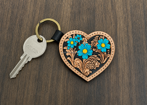 Llavero de Cuero Vacuno Hecho a Mano de Inspiración Occidental con Patrón Floral Grabado, Llavero Rústico y Duradero para Llaves de Coche - Product Image 5
