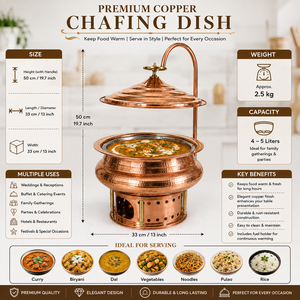 Calentador de Comida Tipo Chafing Dish de Cobre con Tapa, Interior de Acero Inoxidable Martillado, Servidor de Buffet para Catering, Hoteles y Restaurantes, OEM ODM - Product Image 5