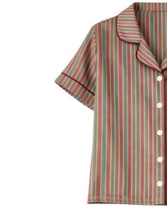 Conjunto de Pijama Personalizado para Mujer, Multicolor, a Rayas, Manga Corta, con Botones, Satinado, Dos Piezas, Ropa de Dormir, Pantalones Cortos - Product Image 4