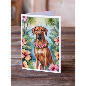 Whimsical A7 Size <b>5x7</b> Rhodesian Ridgeback Luau Blank Note Cards Pack of 8 with <b>Envelopes</b> for Greetings - Product Image 2