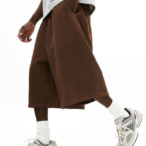 Shorts Bermuda en Coton Marron Uni pour Homme, Taille Élastique, Décontracté, Respirant, Taille Mi-Haute, Teint Uni, Style Tissé - Product Image 3