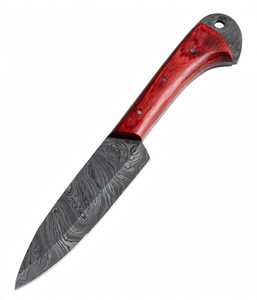 Couteau utilitaire artisanal en acier Damas avec manche personnalisé en bois Pakka rouge, lame fixe, couteau de cuisine pour trancher et travaux manuels, avec trou pour cordon - Product Image 3