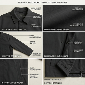 Camisa Chaqueta de Lona Negra para Hombre, Cuello Camisero, Resistente al Viento, Corte Regular, Estilo Minimalista Otoñal, Bolsillos con Cierre de Botón - Product Image 5