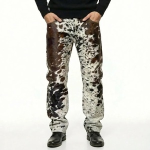 Pantalon en cuir de vache véritable avec fourrure pour homme, style streetwear, vêtements de cowboy western - Product Image 1