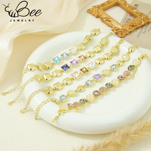 Pulsera de Cristal Colorida de Moda, Chapada en Oro de 14k, Cristal de Colores Hecho a Mano, Pulsera de Cadena Personalizada para Mujer - Product Image 1