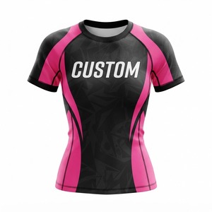 <b>Women</b> Custom Sublimation <b>Rash</b> <b>Guard</b> Short Sleeve Compression Shirt Green Black Quick Dry Athletic Training Top - Product Image 2