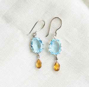 Pendientes Colgantes Celestial Horizon Hechos a Mano con Topacio Azul y Citrino, con Metal de Plata 925, Estilo Lujoso, en Venta - Product Image 1