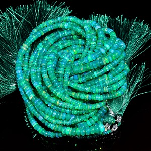 Perles rondes lisses en opale verte éthiopienne Welo Fire Opal, 3-5 mm, brin de 16 pouces, pierres précieuses pour la fabrication de bijoux, vente en gros - Product Image 2