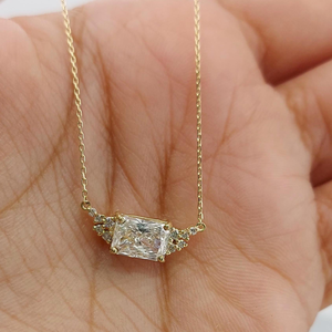Minimalist 10K Gold <b>Pendant</b> Necklace With Cubic Zirconia <b>Emerald</b> Cut Stones Bezel Setting Box Chain Unisex Everyday Jewelry - Product Image 6