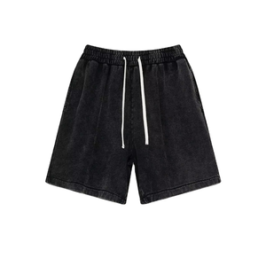 กางเกงขาสั้นลำลองผ้าฝ้ายฟอกสำหรับผู้ชายแฟชั่นใหม่ รับทำโลโก้ OEM ODM เอวยางยืดพร้อมเชือกผูก กางเกงขาสั้นสตรีทแวร์สำหรับฤดูร้อน - Product Image 2