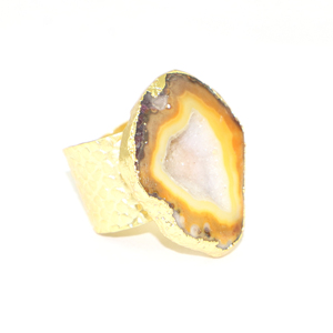 Royal Fashion Natural Geode Druzy 24K Gold Electroplated Adjustable Hammer Band Ring Finish Handmade Jewelry for <b>Gifting</b> Events - Product Image 2