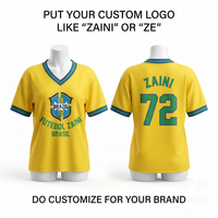 Jersey Sepak Bola Unisex 160 GSM Bahan Polyester Anti Lembap dan Bernapas Warna Kuning Biru Hijau Kerah V Tali Pengikat yang Dapat Disesuaikan Lengan Pendek