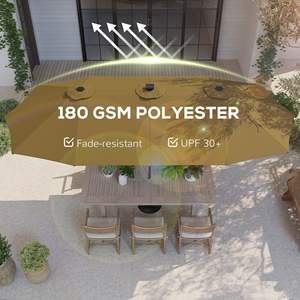 Parapluie de marché double face kaki de 13 pieds avec lumières solaires Grand parasol de patio et manivelle pour jardin, piscine ou cour - Product Image 6