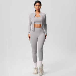 New Custom 3PCS Activewear Sports <b>Jacket</b> Suit Clothing Seamless <b>Workout</b> Gym Fitness Yoga Sets for Women - Product Image 3