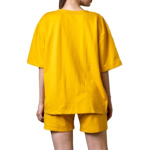 Women's Yellow 2-Piece <b>Knitted</b> <b>Set</b> O-Neck Short Sleeve Top With Above Knee Shorts Solid Loose Fit Casual Spring Summer Wear - Product Image 2