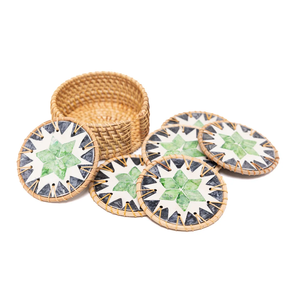 แผ่นรองแก้วหวายลายมุกพร้อมที่วาง แบบกลม ดีไซน์สั่งทำพิเศษ - Product Image 5
