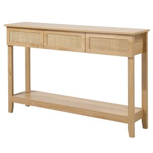 Consolle in Rattan Stile Boho con 3 Cassetti e Ripiano Aperto, Tavolo Lungo e Stretto per Ingresso, Corridoio e Foyer - Product Image 3