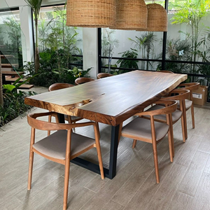 Modern Solid Wood Dining <b>Table</b> Set With 8 Chairs Natural Finish <b>Live</b> <b>Edge</b> Design For Home Dining Room Furniture - Product Image 1