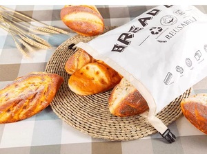 Sacs de rangement pour pain en coton de qualité supérieure, vente en gros, réutilisables, sacs d'emballage pour pain bio avec impression personnalisée du logo et de la marque - Product Image 4