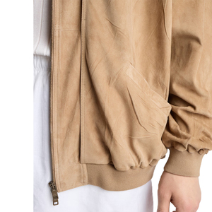 New arrival Men's Cowhide Suede Bomber <b>Jacket</b> Luxury Oversized Zip Up Leather <b>Jacket</b> OEM Private Label leather good manufacture - Product Image 5