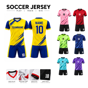Ensemble de maillots de football personnalisés de qualité supérieure, col en V, manches courtes, 100% polyester, impression sublimée, évacuation de l'humidité, pour hommes adultes - Product Image 5