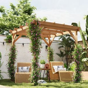 Pergola en bois brun foncé 6,6 x 6,6 m pour extérieur, structure stable, gazebo et treillis pour plantes grimpantes - Product Image 2