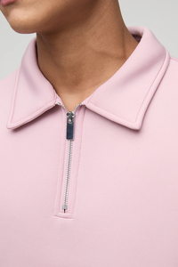 Polo de Gran Tamaño con Cierre de Cremallera de un Cuarto, Cuello Camisero, Hombros Caídos, Color Sólido, Transpirable, Estilo Urbano, ¡Venta Caliente! - Product Image 5