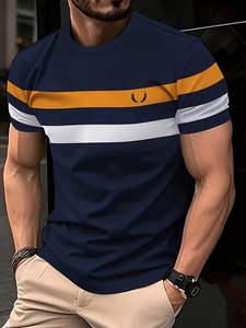 T-shirt décontracté pour homme à col rond et manches courtes, personnalisable, 100 % coton toile respirant et léger, coupe classique, idéal pour l'été et les activités de plein air - Product Image 2