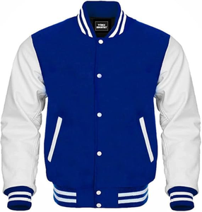 Veste universitaire pour homme, corps en laine, manches en cuir véritable, veste de style universitaire, vestes universitaires (3X-Large, bleu-blanc) - Product Image 5