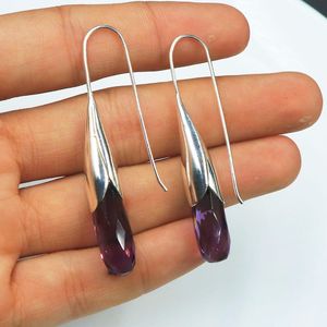 Nikhil Gems NG-033 Amethyst Quartz Teardrop <b>Earrings</b> Faceted Drop Gemstone Sterling Silver <b>Hook</b> Elegant Lightweight Dangle - Product Image 3