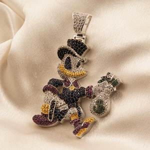 Pendentif multicolore en moissanite ronde, dessin animé Daffy Duck, pour soirée hip-hop, en argent sterling 925, bijoux fins, pendentifs et breloques - Product Image 6