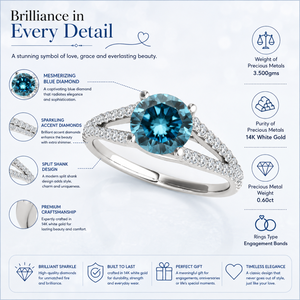 Luxury Solitaire <b>Blue</b> Diamond <b>Ring</b> in White Gold with Accent Diamonds | Elegant Engagement Wedding Fine Jewelry Gift for Women - Product Image 5