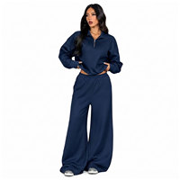 Ensemble de survêtement de luxe deux pièces pour femme, hiver, couleur unie, haut oversize à demi-zip, bas ample et décontracté, en molleton de coton doux et chaud, anti-UV