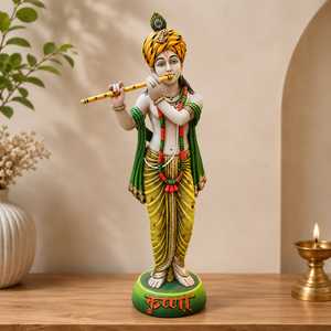 Estatua de Resina Hecha a Mano de 30 Pulgadas del Dios Krishna Tocando la Flauta, Decoración para Sala de Estar |   Murti de Krishna de color personalizable - Product Image 1