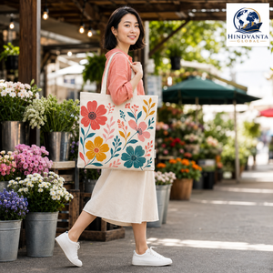 Floral Canvas Cotton <b>Tote</b> Bag Reusable Large Capacity Shopping Bag Washable Long Handle Carryall for Daily <b>Travel</b> Gift - Product Image 6