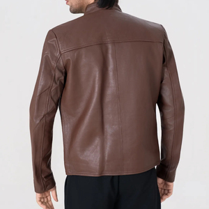 Icon by Gilani <b>Men</b>’s <b>Brown</b> Biker <b>Leather</b> <b>Jacket</b> - Moto Cafe Racer <b>Jacket</b> - Product Image 4