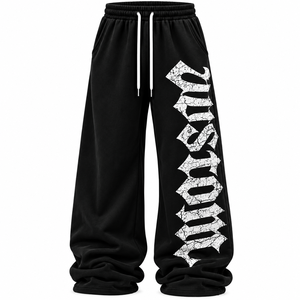 Pantalon de survêtement unisexe noir style Hip Hop, imprimé lettres craquelées gothiques, taille élastique à cordon, jambe large, écologique - Product Image 5