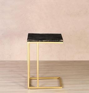 Modern Brass <b>Side</b> <b>Table</b> With <b>Black</b> Stone Top Rectangle Geometric Base Indoor Living Room Furniture Decor - Product Image 1