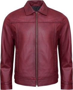 Nouvelle veste en cuir véritable légère pour homme, coupe classique avec col montant, manteau d'hiver tendance avec logo frontal - Product Image 5